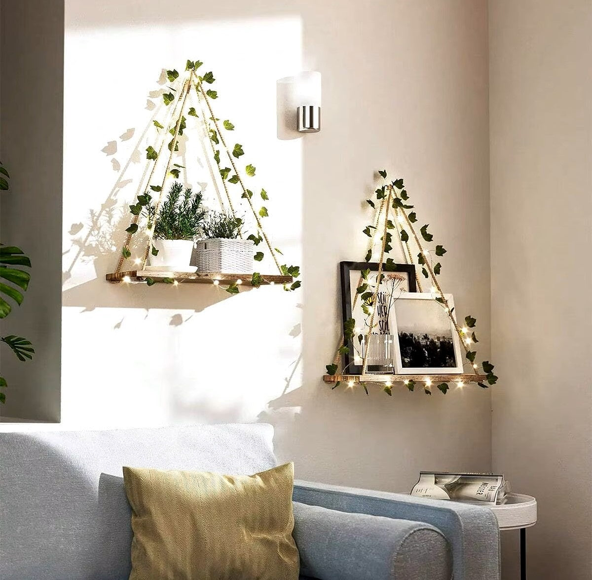 2PCS Artificial Ivy Led-strip Floating Wall Shelf