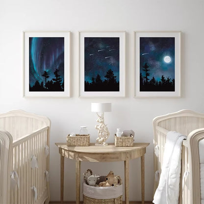 Aurora Sky Moon Canvas Painting