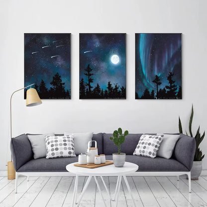 Aurora Sky Moon Canvas Painting