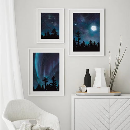 Aurora Sky Moon Canvas Painting