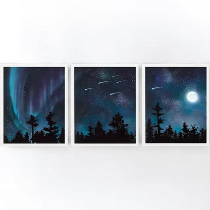 Aurora Sky Moon Canvas Painting