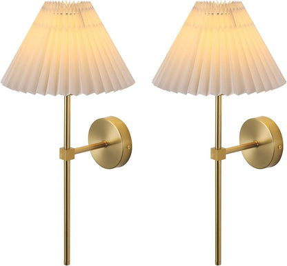 Fabric Shade Gold Wall Sconces Set