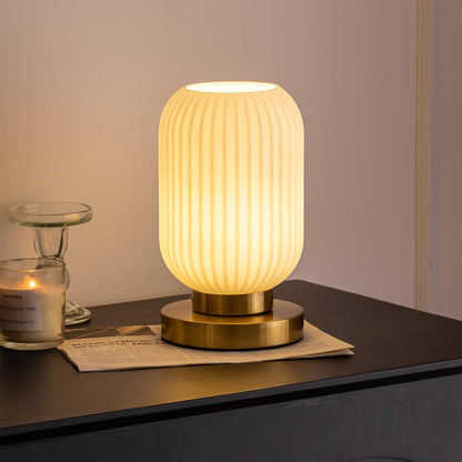 Mid Century Ribbed Glass Shade Table Lamp