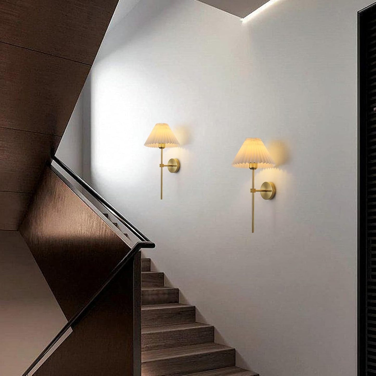 Fabric Shade Gold Wall Sconces Set