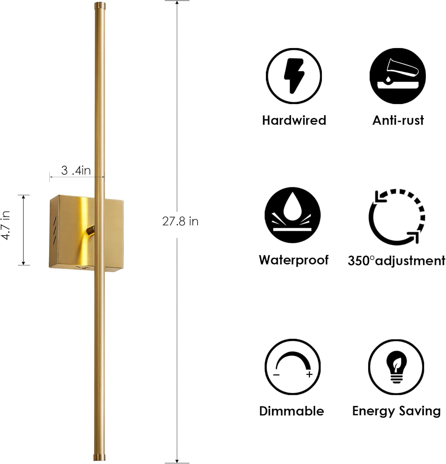 Minimalist Gold Strip Wall Sconces Set