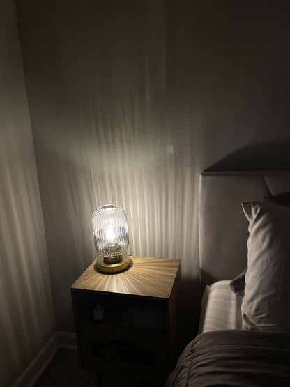 Mid Century Ribbed Glass Shade Table Lamp