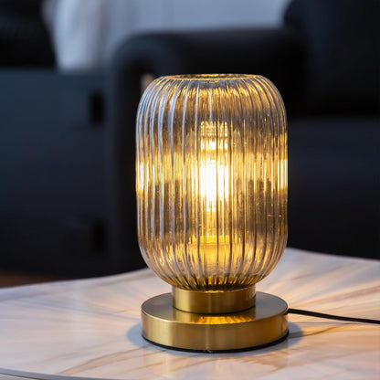 Mid Century Ribbed Glass Shade Table Lamp