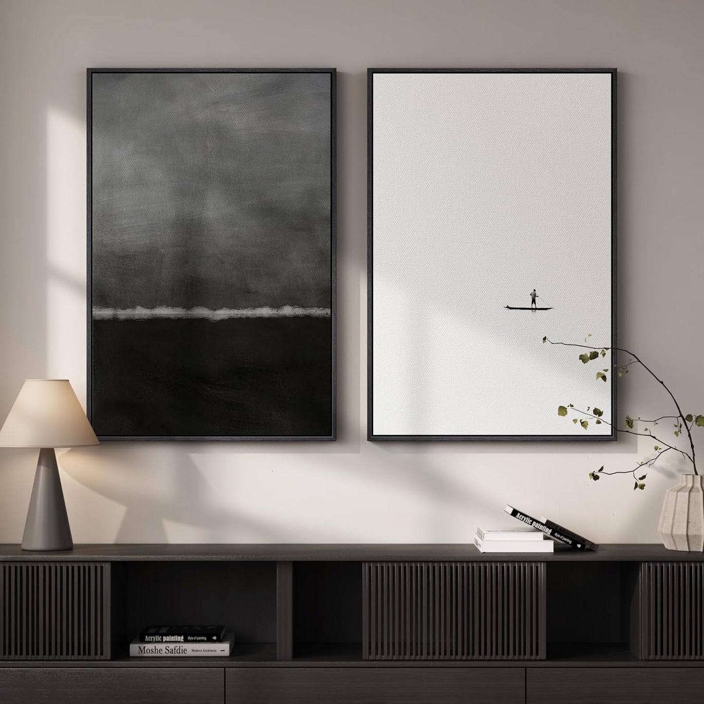 2PCS Black and White Abstract Canvas Art
