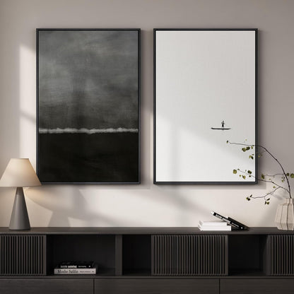 2PCS Black and White Abstract Canvas Art