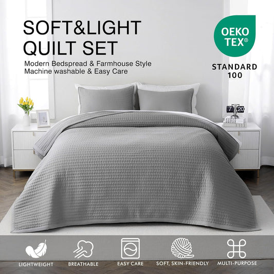 Grey Lightweight Multi-Lock Quilt Set