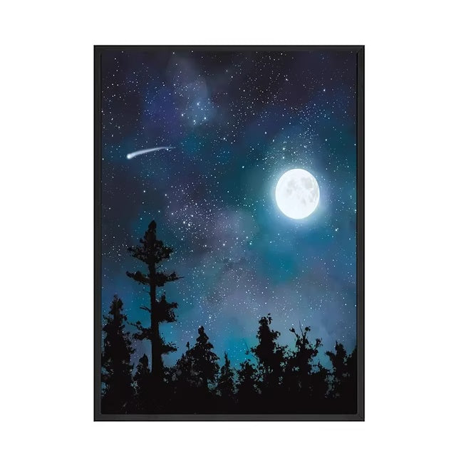 Aurora Sky Moon Canvas Painting