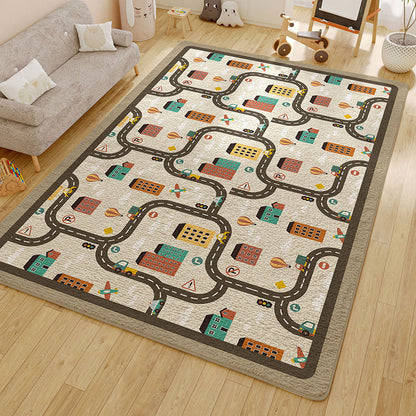 Cartoon-themed plush rug with roadmap design. Water and oil absorbent, soft, wear-resistant, non-slip. Perfect for any room in the house.