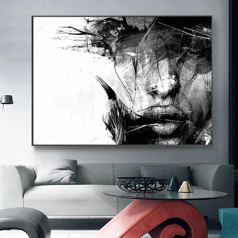 Abstract Black and White Female Wall Art