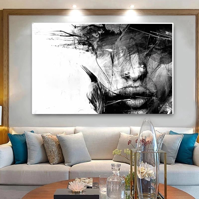 Abstract Black and White Female Wall Art