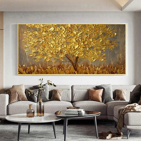 Abstract Gold Tree Textured Wall Art