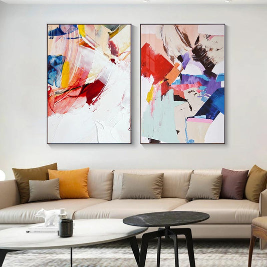 Abstract Warm Red Blue Color Canvas Wall Art