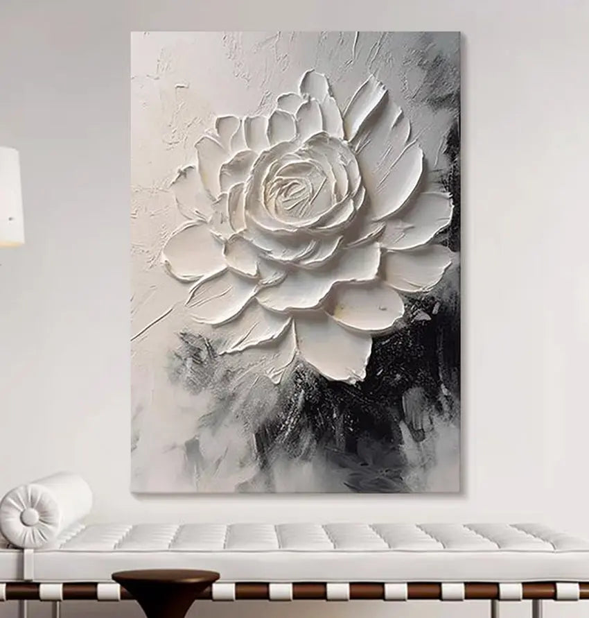 White Textured Flower Acrylic Painting - Decorstly