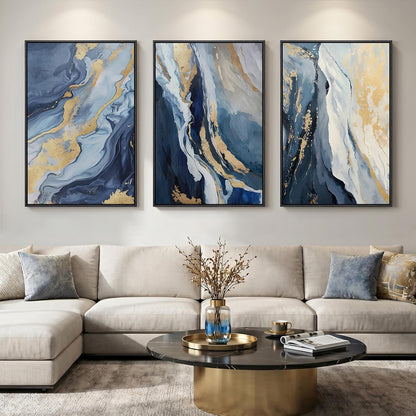 Abstract Blue Gold Marble Canvas Art