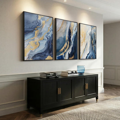Abstract Blue Gold Marble Canvas Art