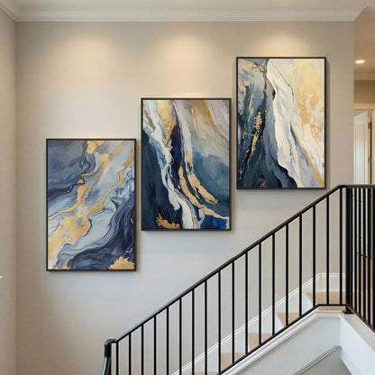 Abstract Blue Gold Marble Canvas Art