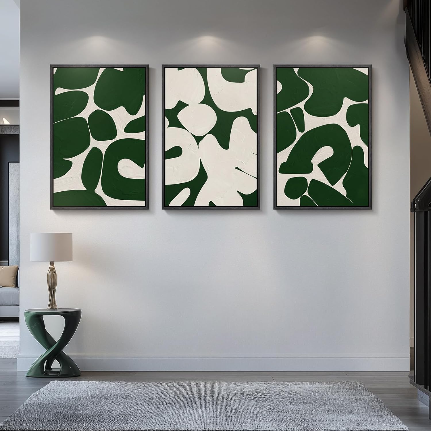 abstract green white canvas art 3