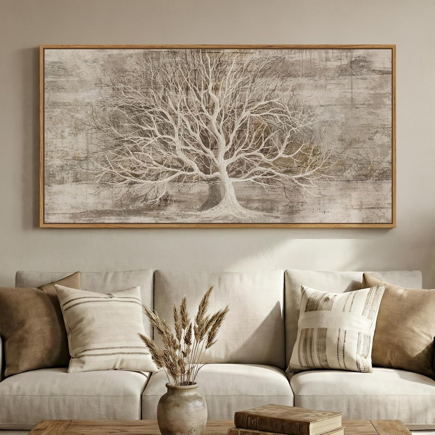Abstract Neutral Tree Canvas Art