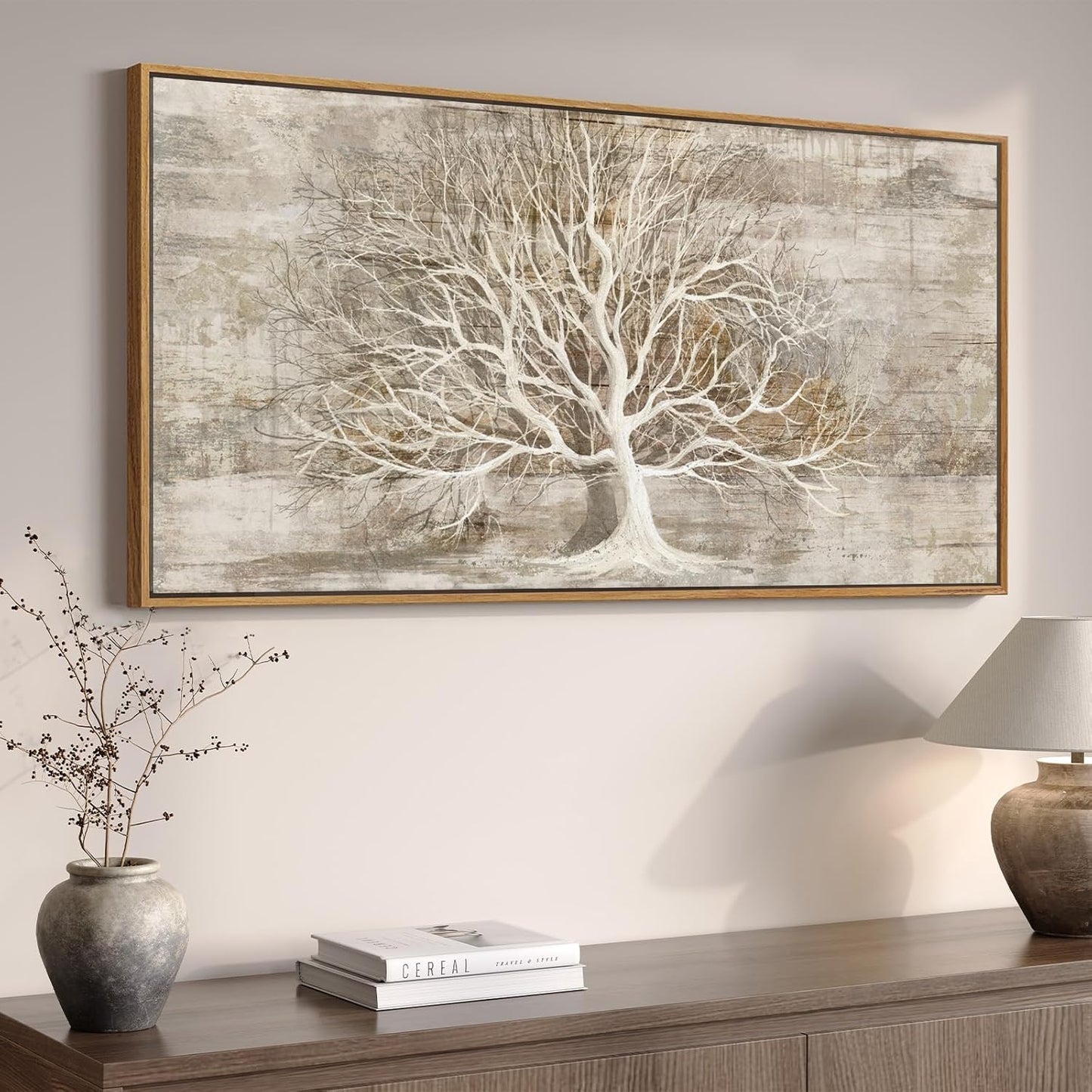 Abstract Neutral Tree Canvas Art