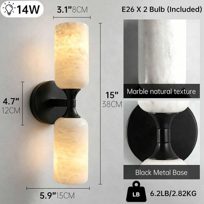 Wall-mounted light fixture with dimensions and bulb information on a gray background