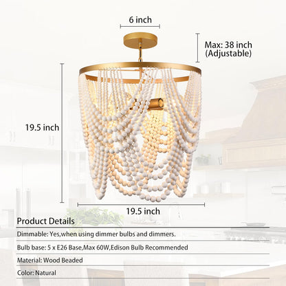 Chandelier with dimensions and product details on a white background