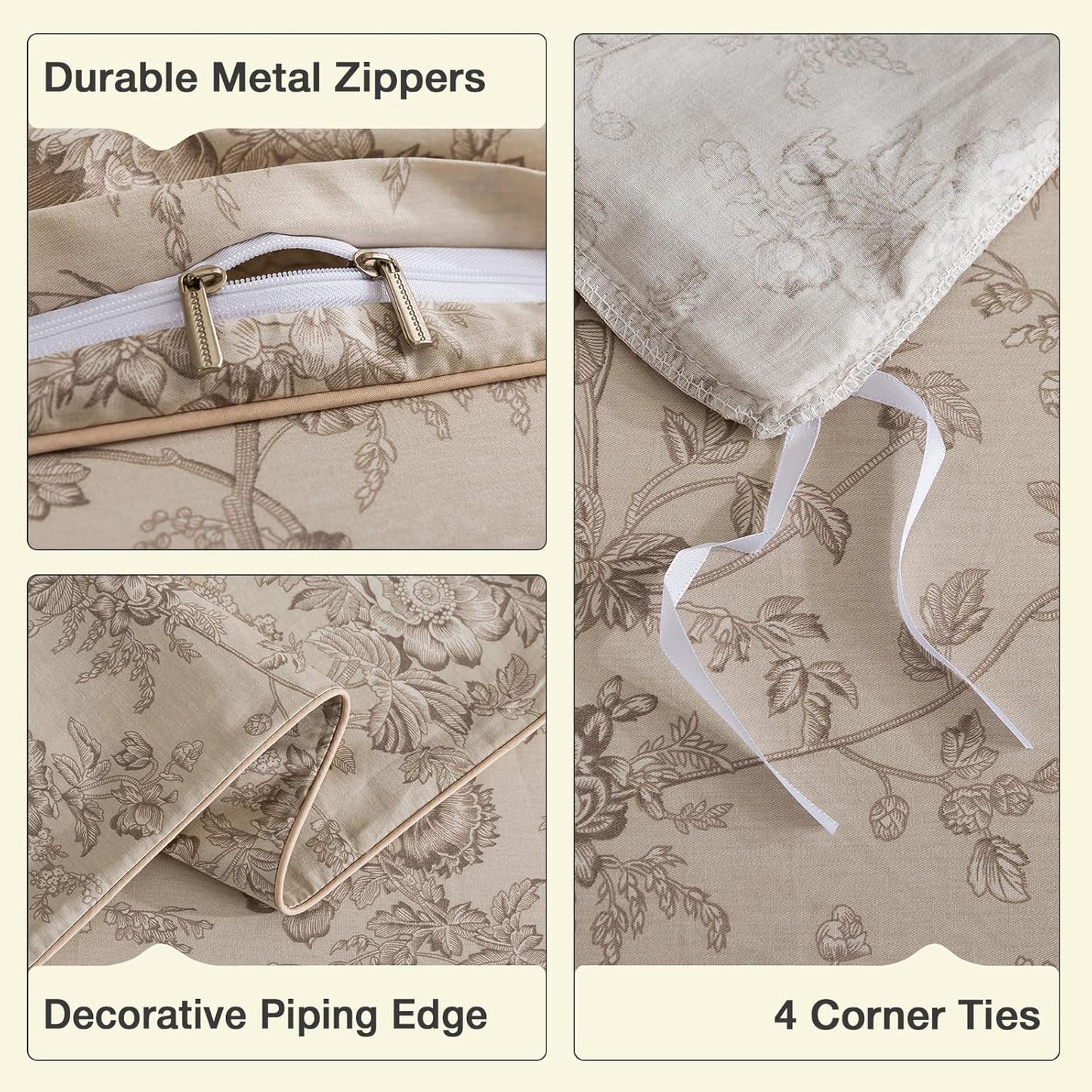 Beige Floral Duvet Cover Set
