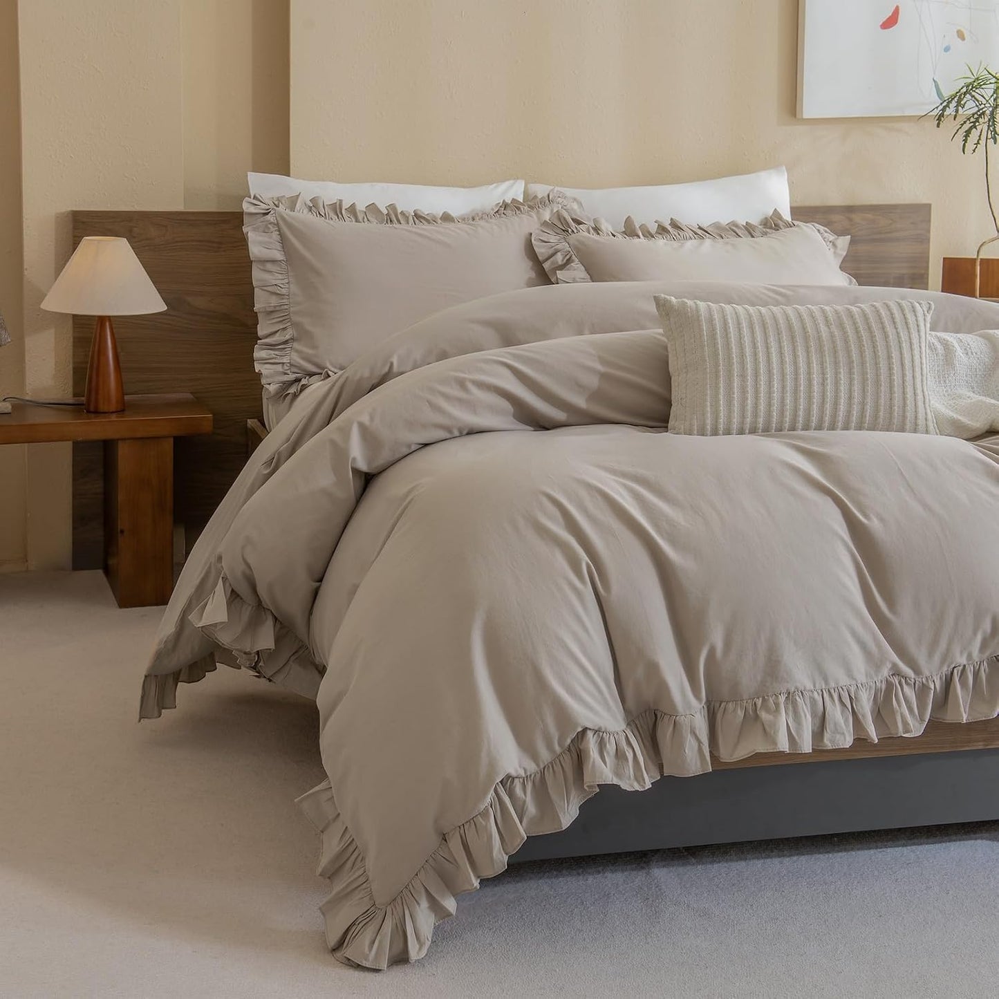Beige Ruffle Shabby Duvet Cover Set