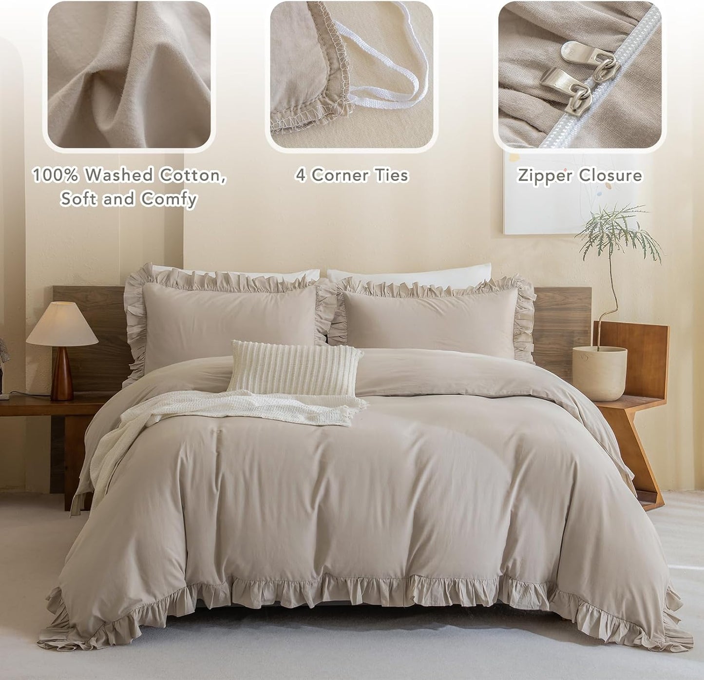 Beige Ruffle Shabby Duvet Cover Set