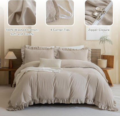 Beige Ruffle Shabby Duvet Cover Set