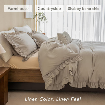 Beige Ruffle Shabby Duvet Cover Set