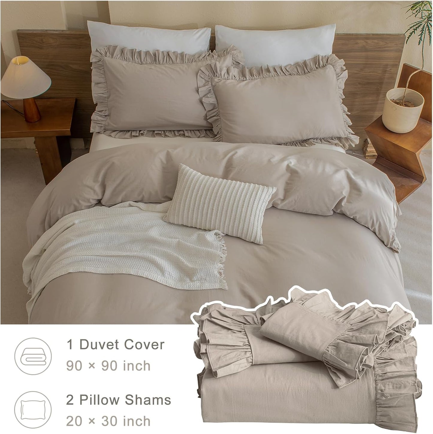 Beige Ruffle Shabby Duvet Cover Set