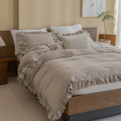 Beige Ruffle Shabby Duvet Cover Set