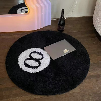 Black Round 8 Ball Rug