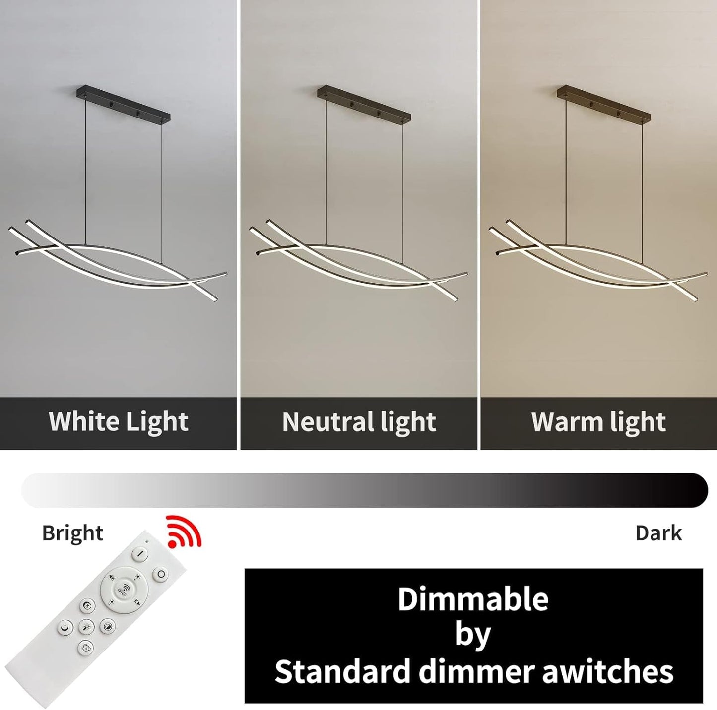 LED pendant light with color temperature options and a dimmer switch.