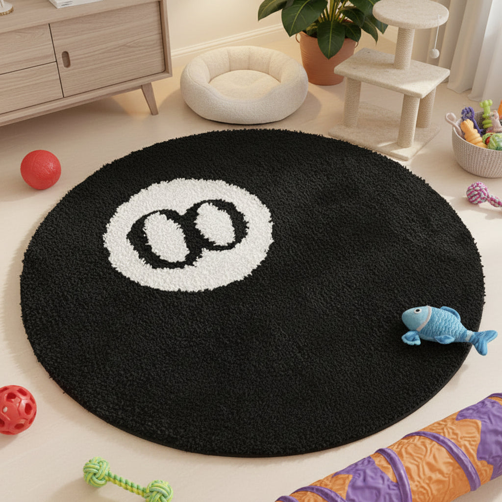 Black Round 8 Ball Rug - Decorstly