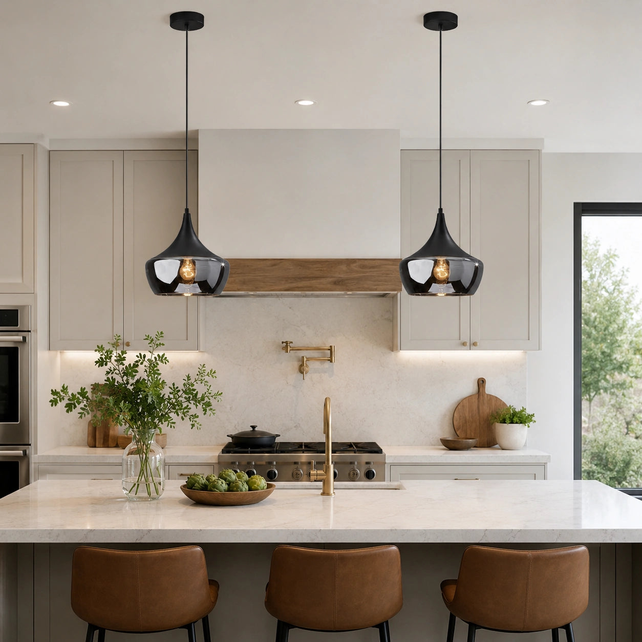 Black Smoked Glass Dome Pendant Light
