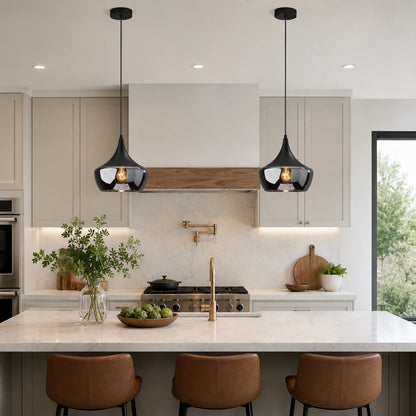 Black Smoked Glass Dome Pendant Light