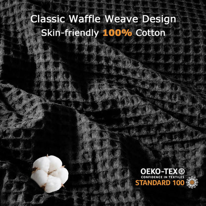 Black Waffle Weave Duvet Cover Set