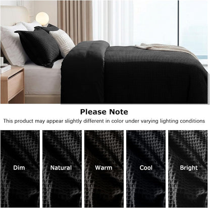 Black Waffle Weave Duvet Cover Set