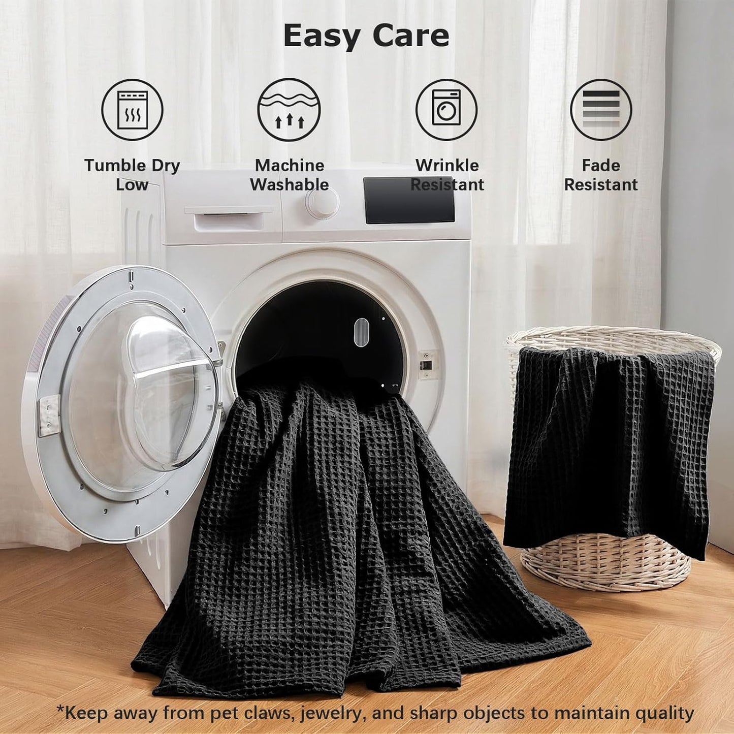 Black Waffle Weave Duvet Cover Set