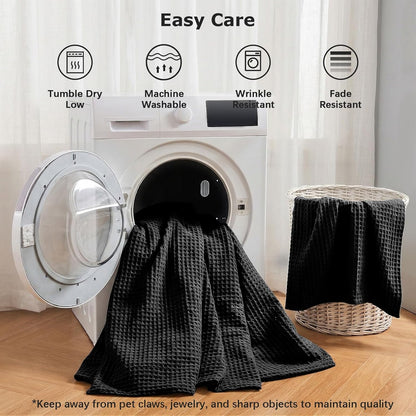 Black Waffle Weave Duvet Cover Set