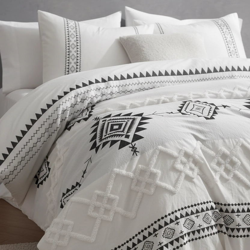 Boho White Black Duvet Cover Set