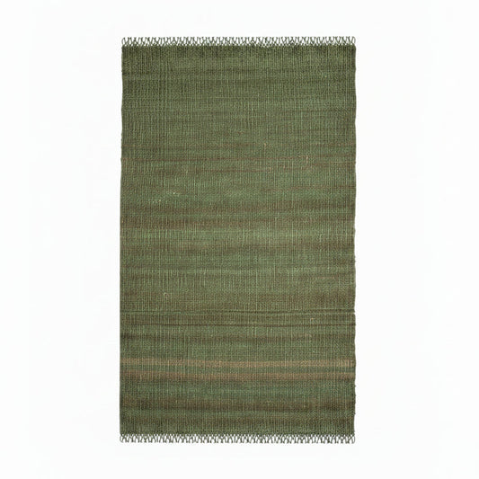 Green woven rug with a textured pattern
