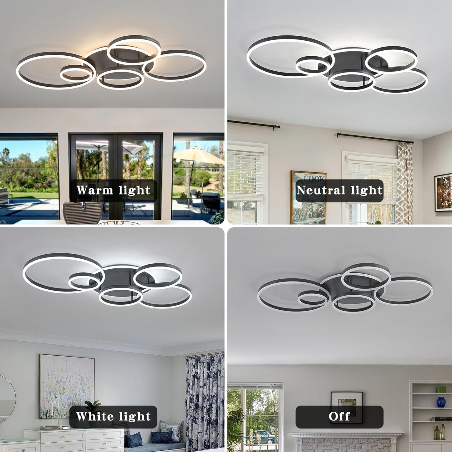 Ceiling light fixture with different light settings in a home setting