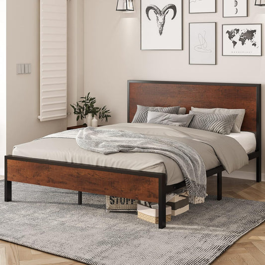 Decorstly Classic Sturdy Full Size Metal Platform Bed Frame for Bedroom Decor