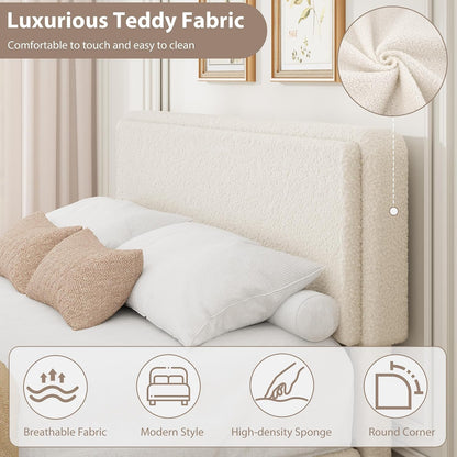 Cream Beige Teddy Fleece Storage Bed Frame